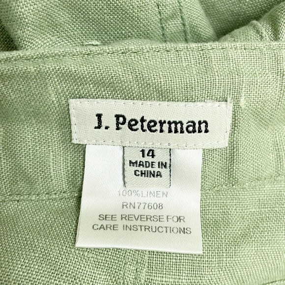 J. Peterman 100% Linen Celery Green Cropped Cargo Pants Size 14 Flowy Lagenlook - Picture 7 of 8